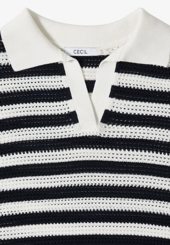 Cecil Damen Kurzarm Poloshirt in Mesh-Qualität in Blau, Gr: L