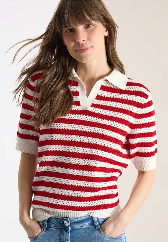 Cecil Damen Kurzarm Poloshirt in Mesh-Qualität in Rot, Gr: L