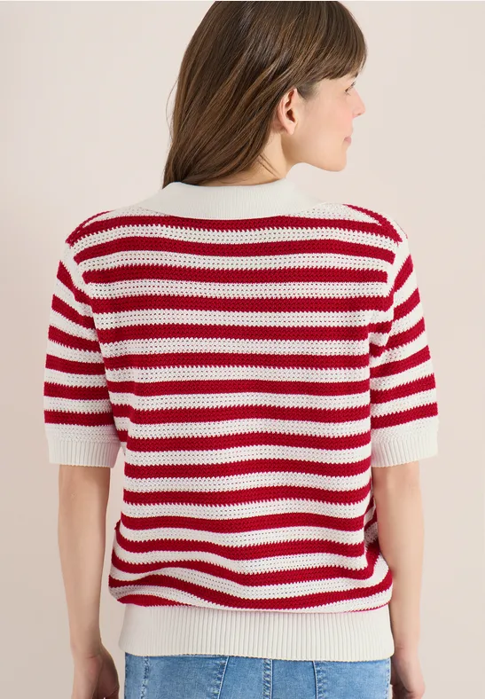Cecil Damen Kurzarm Poloshirt in Mesh-Qualität in Rot, Gr: L