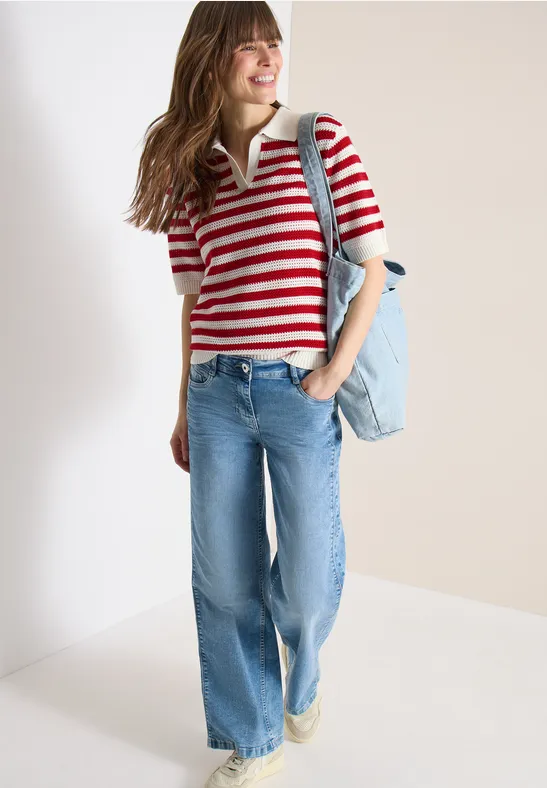 Cecil Damen Kurzarm Poloshirt in Mesh-Qualität in Rot, Gr: L