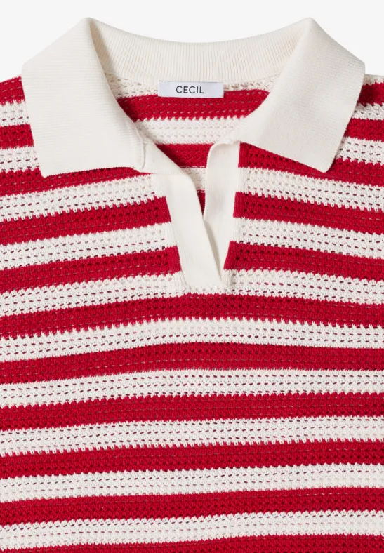 Cecil Damen Kurzarm Poloshirt in Mesh-Qualität in Rot, Gr: L