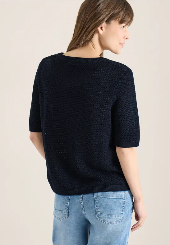 Cecil Damen Kurzarm Pullover mit Struktur in Blau, Gr: L