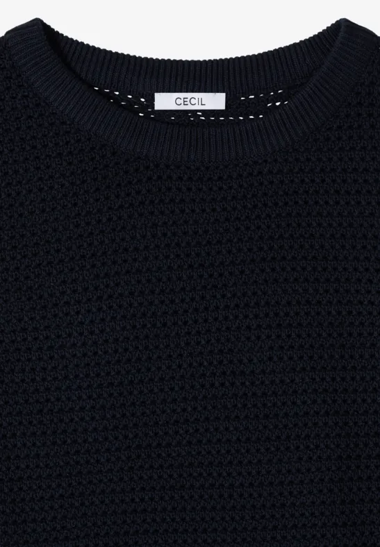 Cecil Damen Kurzarm Pullover mit Struktur in Blau, Gr: L
