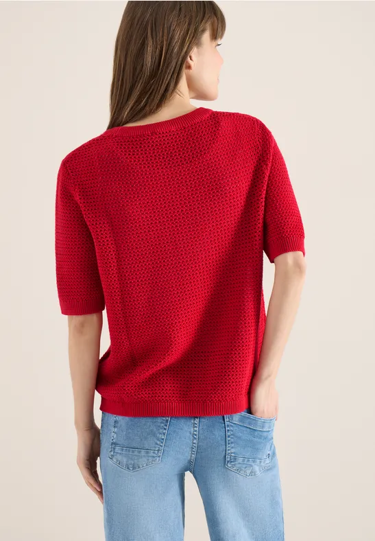 Cecil Damen Kurzarm Pullover mit Struktur in Rot, Gr: L