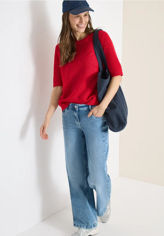 Cecil Damen Kurzarm Pullover mit Struktur in Rot, Gr: L