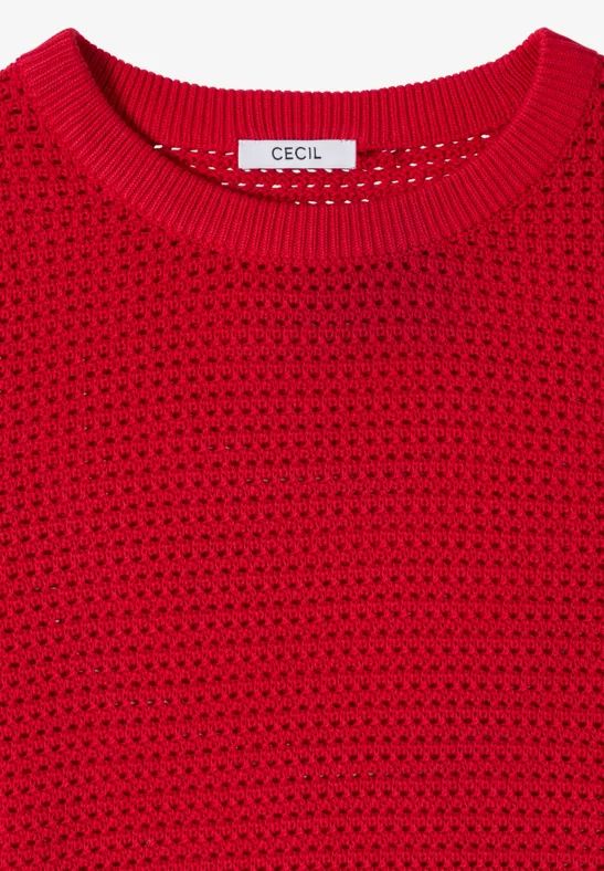 Cecil Damen Kurzarm Pullover mit Struktur in Rot, Gr: L