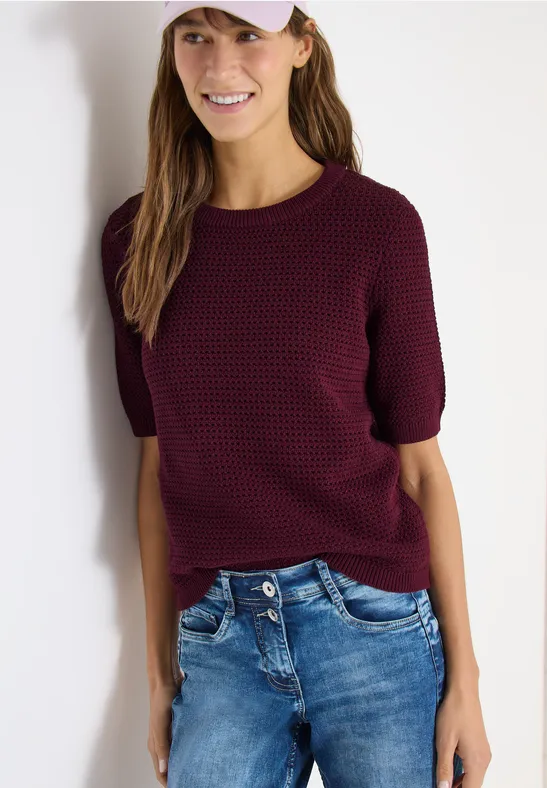 Cecil Damen Kurzarm Pullover mit Struktur in Rot, Gr: L