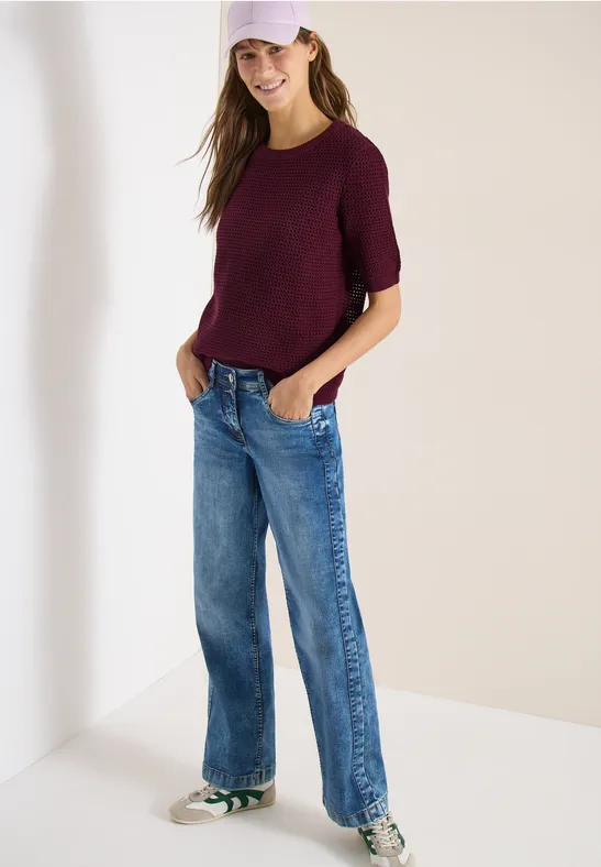 Cecil Damen Kurzarm Pullover mit Struktur in Rot, Gr: L