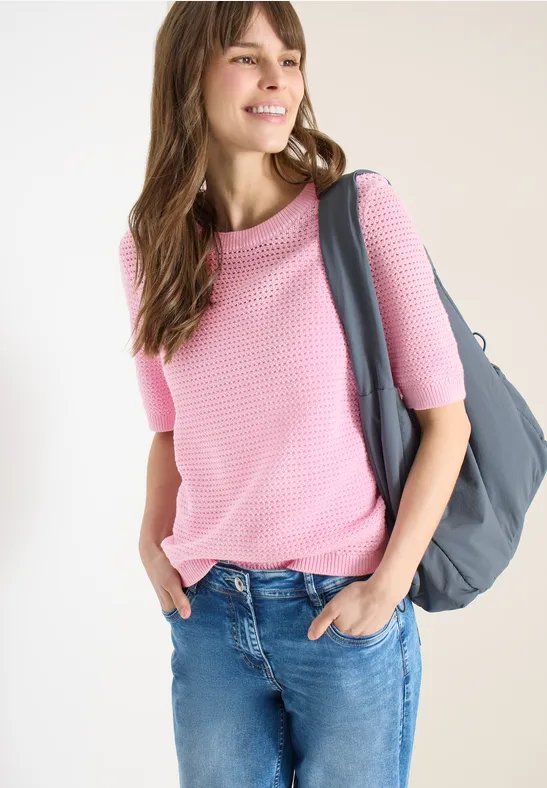 Cecil Damen Kurzarm Pullover mit Struktur in Rosa, Gr: L