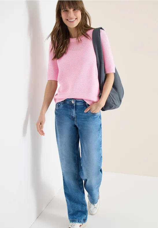 Cecil Damen Kurzarm Pullover mit Struktur in Rosa, Gr: L