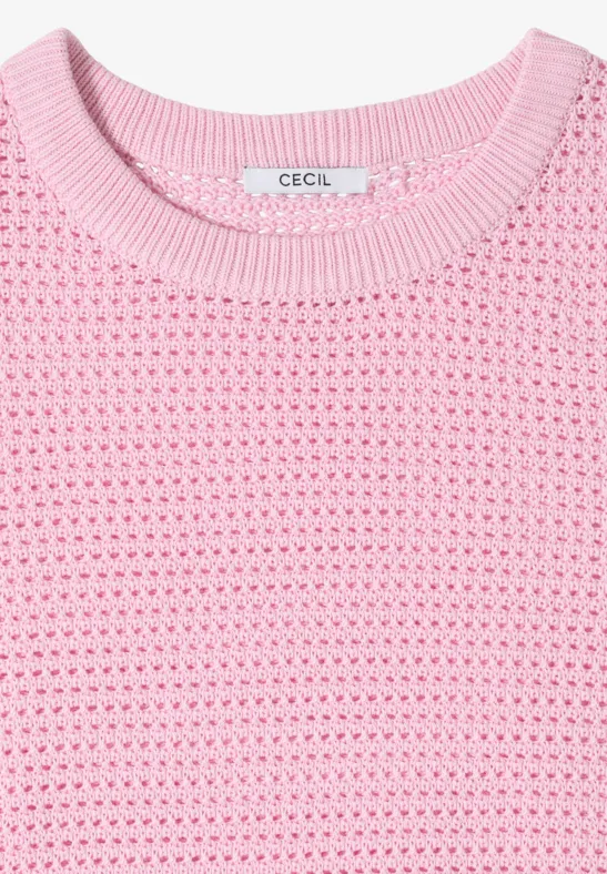 Cecil Damen Kurzarm Pullover mit Struktur in Rosa, Gr: L