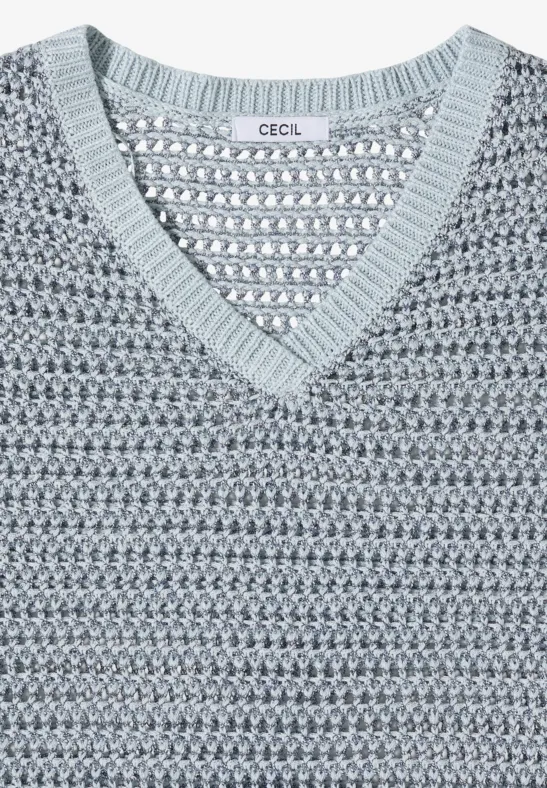 Cecil Damen Pullover mit V-Neck und Garnmix in Blau, Gr: XL