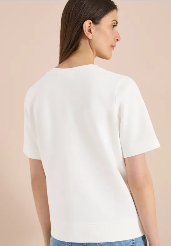 Cecil Damen Kurzarm Sweatshirt mit Rundhals in Weiß, Gr: L