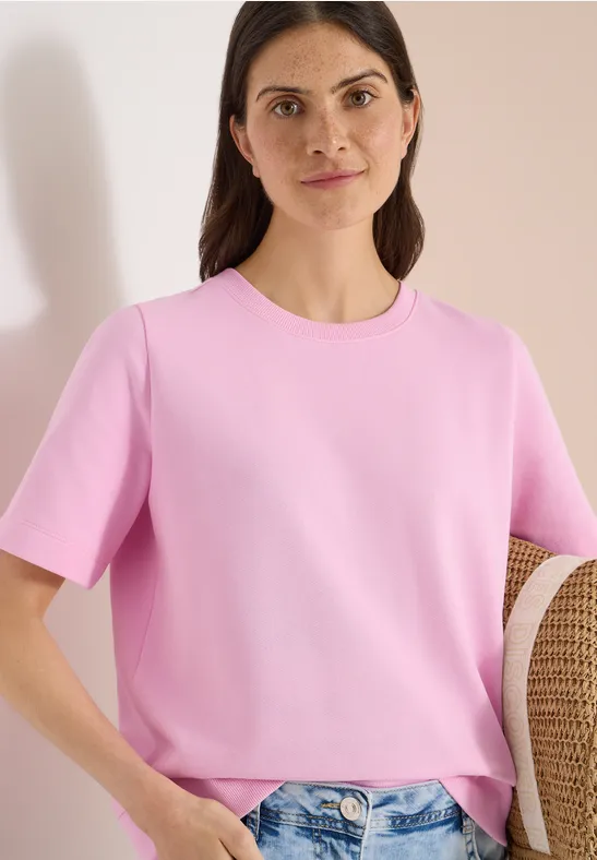 Cecil Damen Kurzarm Sweatshirt mit Rundhals in Rosa, Gr: L