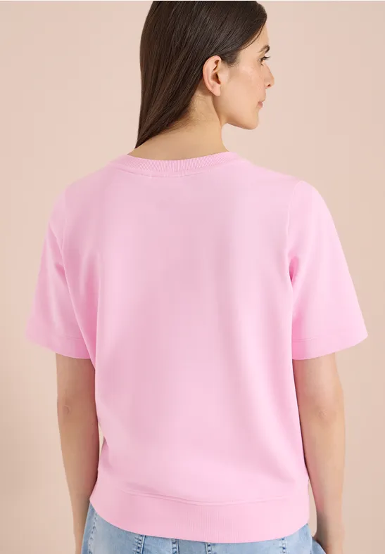 Cecil Damen Kurzarm Sweatshirt mit Rundhals in Rosa, Gr: L