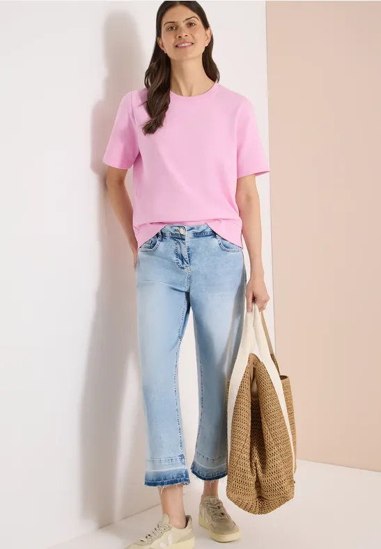 Cecil Damen Kurzarm Sweatshirt mit Rundhals in Rosa, Gr: L