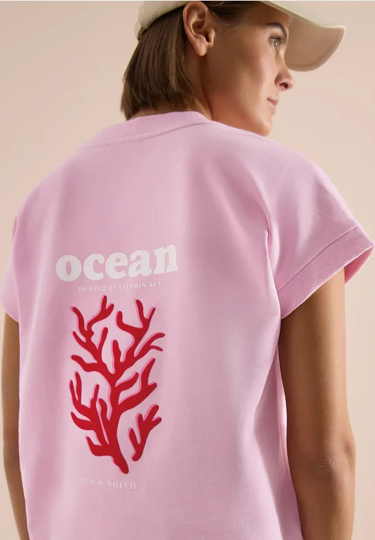Cecil Damen Kurzarm Sweatshirt mit Backprint in Rosa, Gr: L