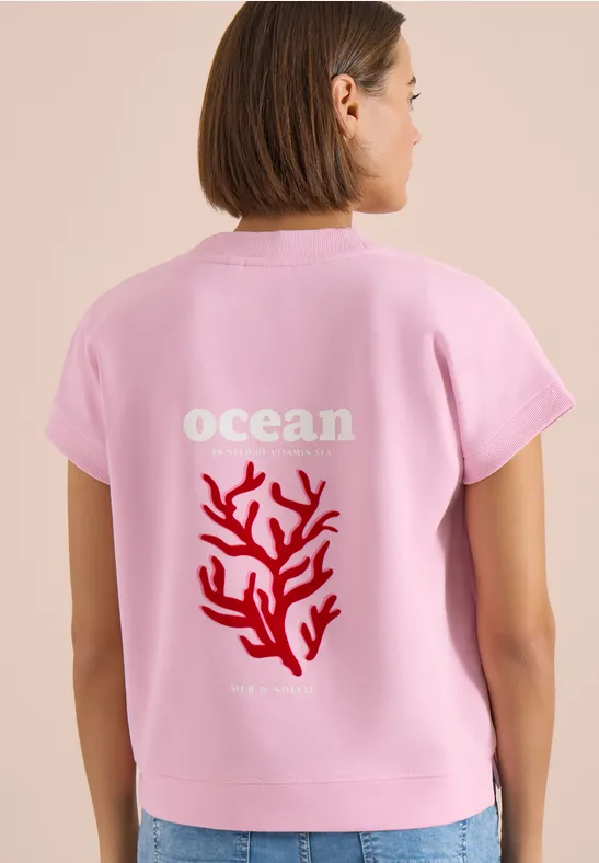 Cecil Damen Kurzarm Sweatshirt mit Backprint in Rosa, Gr: L