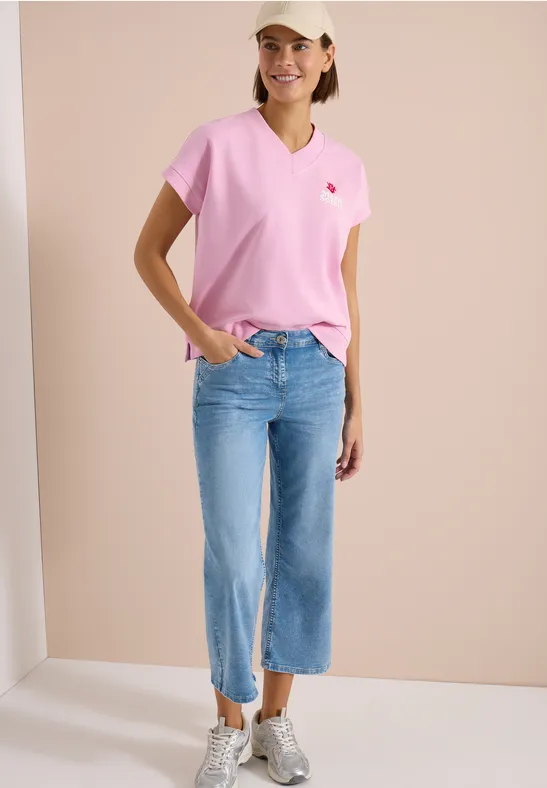 Cecil Damen Kurzarm Sweatshirt mit Backprint in Rosa, Gr: L