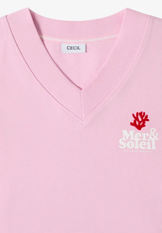 Cecil Damen Kurzarm Sweatshirt mit Backprint in Rosa, Gr: L