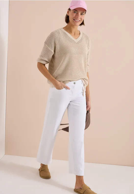 Cecil Damen Kurzarm Pullover im Crochet-Look in Beige, Gr: L