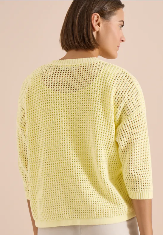 Cecil Damen Kurzarm Pullover im Crochet-Look in Gelb, Gr: L