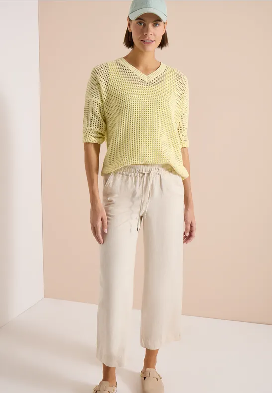 Cecil Damen Kurzarm Pullover im Crochet-Look in Gelb, Gr: L