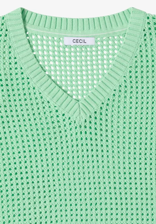 Cecil Damen Kurzarm Pullover im Crochet-Look in Grün, Gr: L