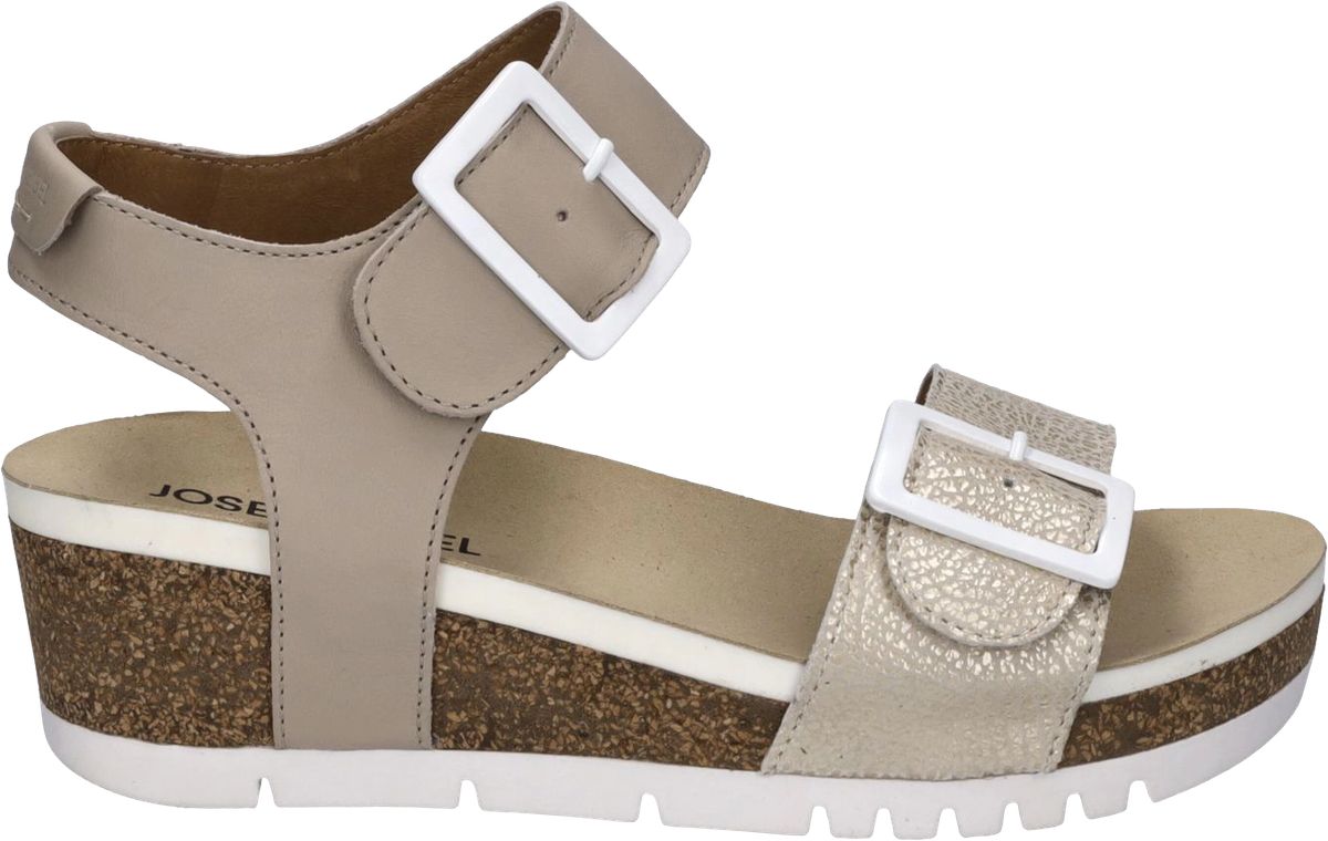 Beige Keilsandaletten aus Leder für Damen