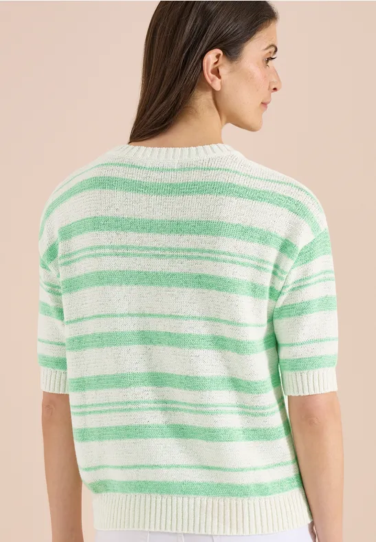 Cecil Damen Kurzarm Pullover mit Streifen in Grün, Gr: L