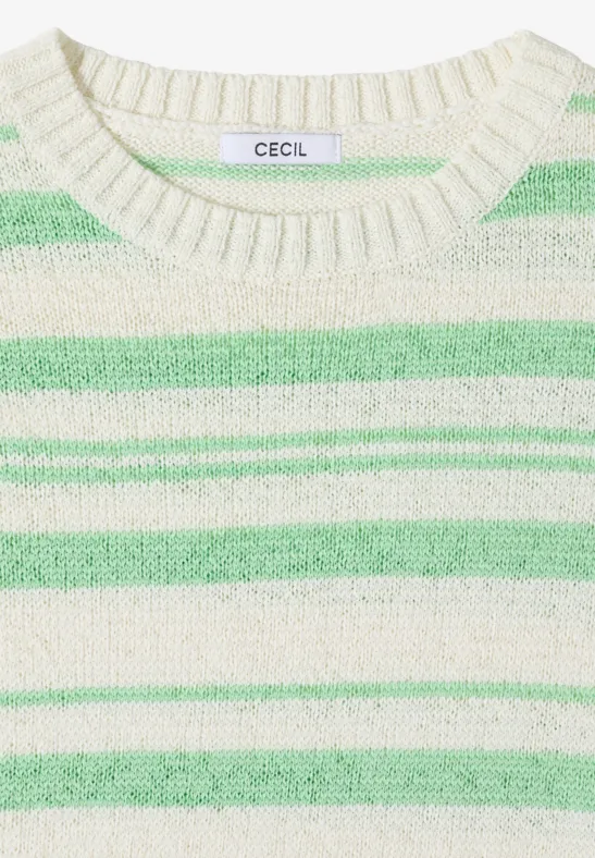 Cecil Damen Kurzarm Pullover mit Streifen in Grün, Gr: L