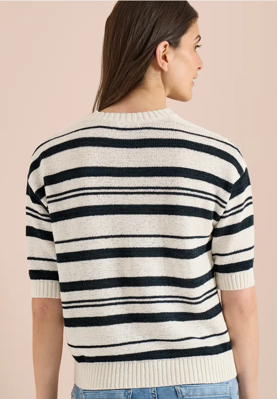 Cecil Damen Kurzarm Pullover mit Streifen in Grün, Gr: L