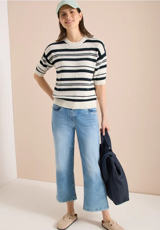 Cecil Damen Kurzarm Pullover mit Streifen in Grün, Gr: L