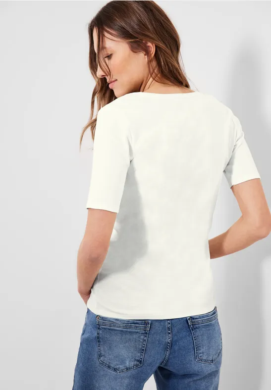 Cecil Damen Basic T-Shirt mit Rundhals in Unifarbe in Weiß, Gr: XXL