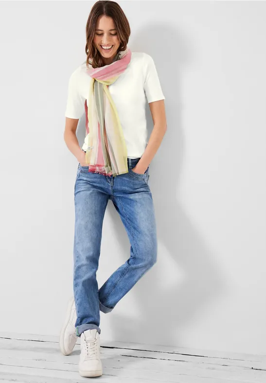 Cecil Damen Basic T-Shirt mit Rundhals in Unifarbe in Weiß, Gr: XXL