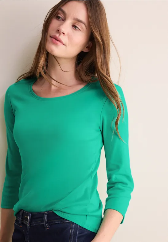 Cecil Damen Basic Shirt mit Rundhals in Grün, Gr: XXL