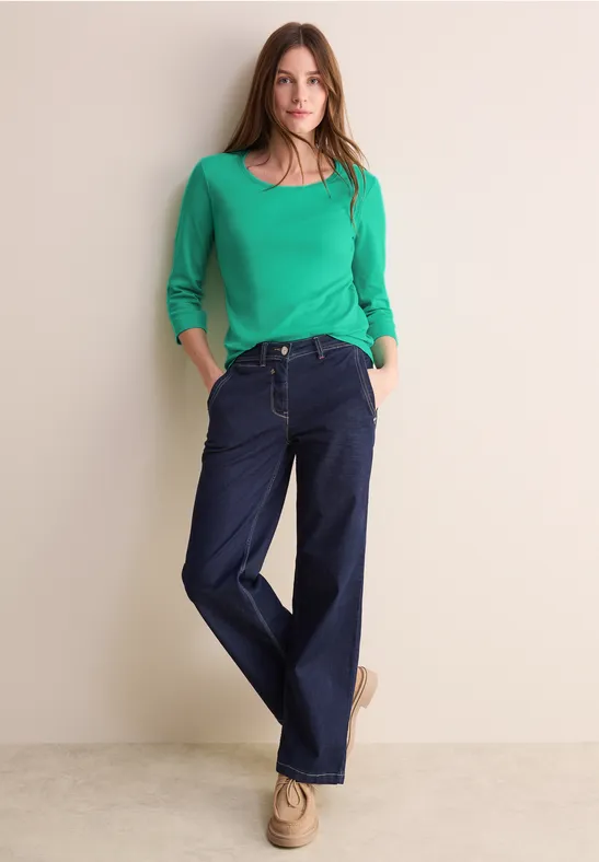 Cecil Damen Basic Shirt mit Rundhals in Grün, Gr: XXL