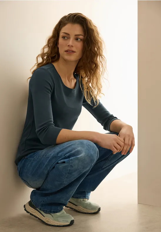Cecil Damen Basic Shirt mit Rundhals in Grün, Gr: S