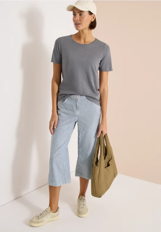 Cecil Damen Basic T-Shirt mit Rundhals in Unifarbe in Grau, Gr: 3XL