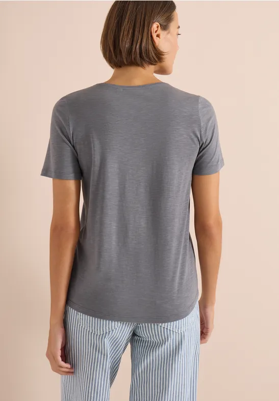 Cecil Damen Basic T-Shirt mit Rundhals in Unifarbe in Grau, Gr: 3XL