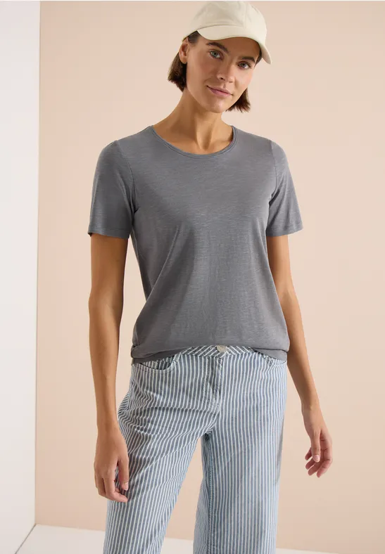 Cecil Damen Basic T-Shirt mit Rundhals in Unifarbe in Grau, Gr: 3XL
