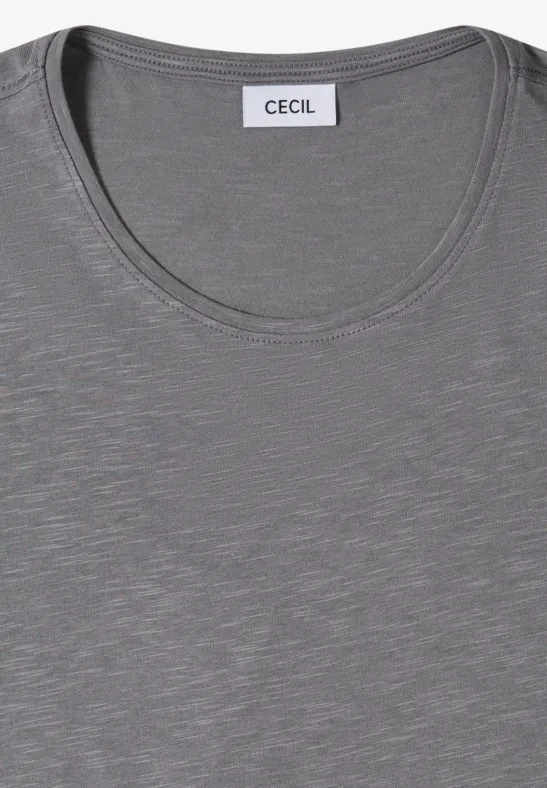 Cecil Damen Basic T-Shirt mit Rundhals in Unifarbe in Grau, Gr: 3XL