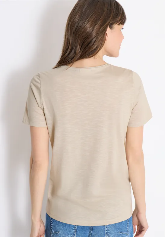 Cecil Damen Basic T-Shirt mit Rundhals in Unifarbe in Beige, Gr: L