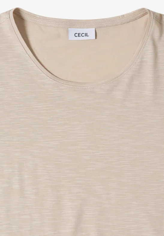 Cecil Damen Basic T-Shirt mit Rundhals in Unifarbe in Beige, Gr: L