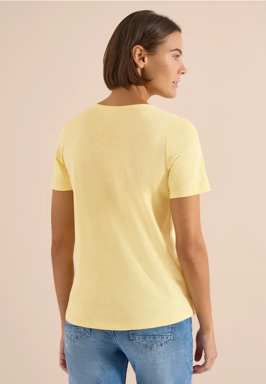 Cecil Damen Basic T-Shirt mit Rundhals in Unifarbe in Gelb, Gr: 3XL