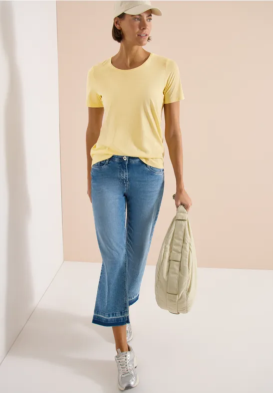 Cecil Damen Basic T-Shirt mit Rundhals in Unifarbe in Gelb, Gr: 3XL