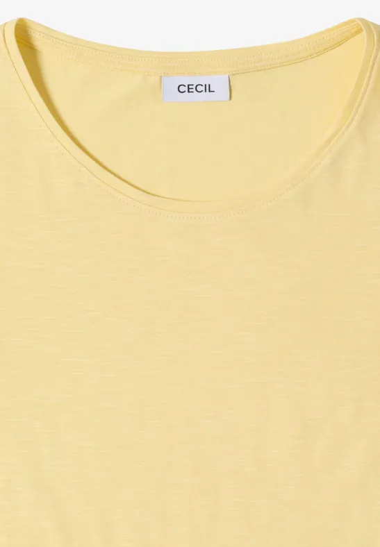 Cecil Damen Basic T-Shirt mit Rundhals in Unifarbe in Gelb, Gr: 3XL