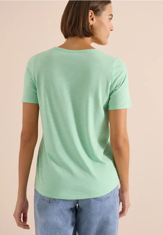 Cecil Damen Basic T-Shirt mit Rundhals in Unifarbe in Grün, Gr: 3XL