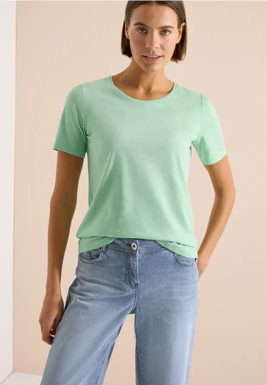 Cecil Damen Basic T-Shirt mit Rundhals in Unifarbe in Grün, Gr: 3XL