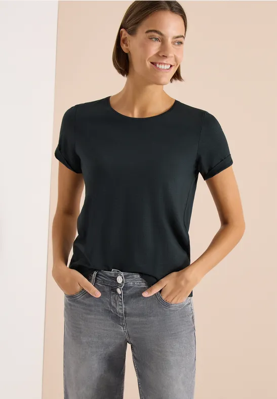 Cecil Damen Basic T-Shirt mit Rundhals in Unifarbe in Grün, Gr: 3XL